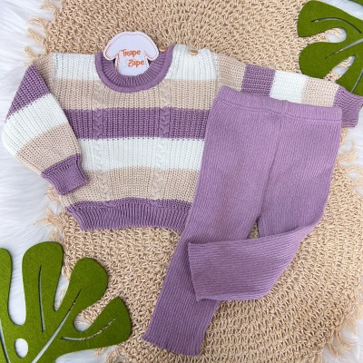 Conjunto Casaco de Linha e Calça Canelada - Lilás Conjunto Casaco de Linha e Calça Canelada - Lilás